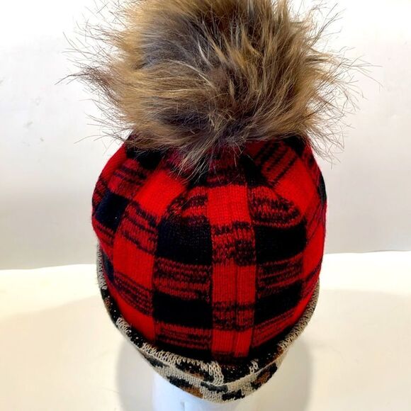Panache leopard Buffalo plaid beanie hat women’s - Picture 4 of 5